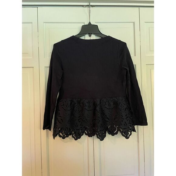 Ann Taylor navy scalloped eyelet hem sweater small - Picture 6 of 8
